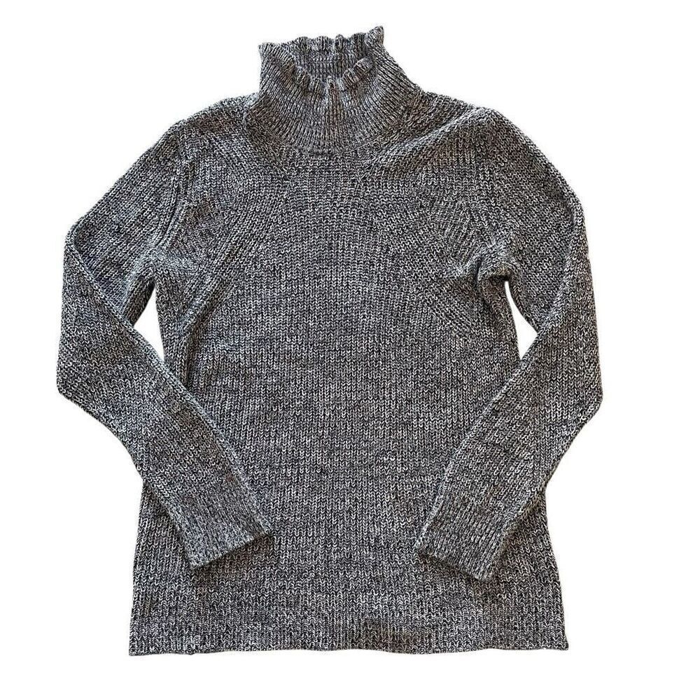 Magaschoni Marled Navy Cotton Cashmere Mock Neck Sweater Women’s Size Medium